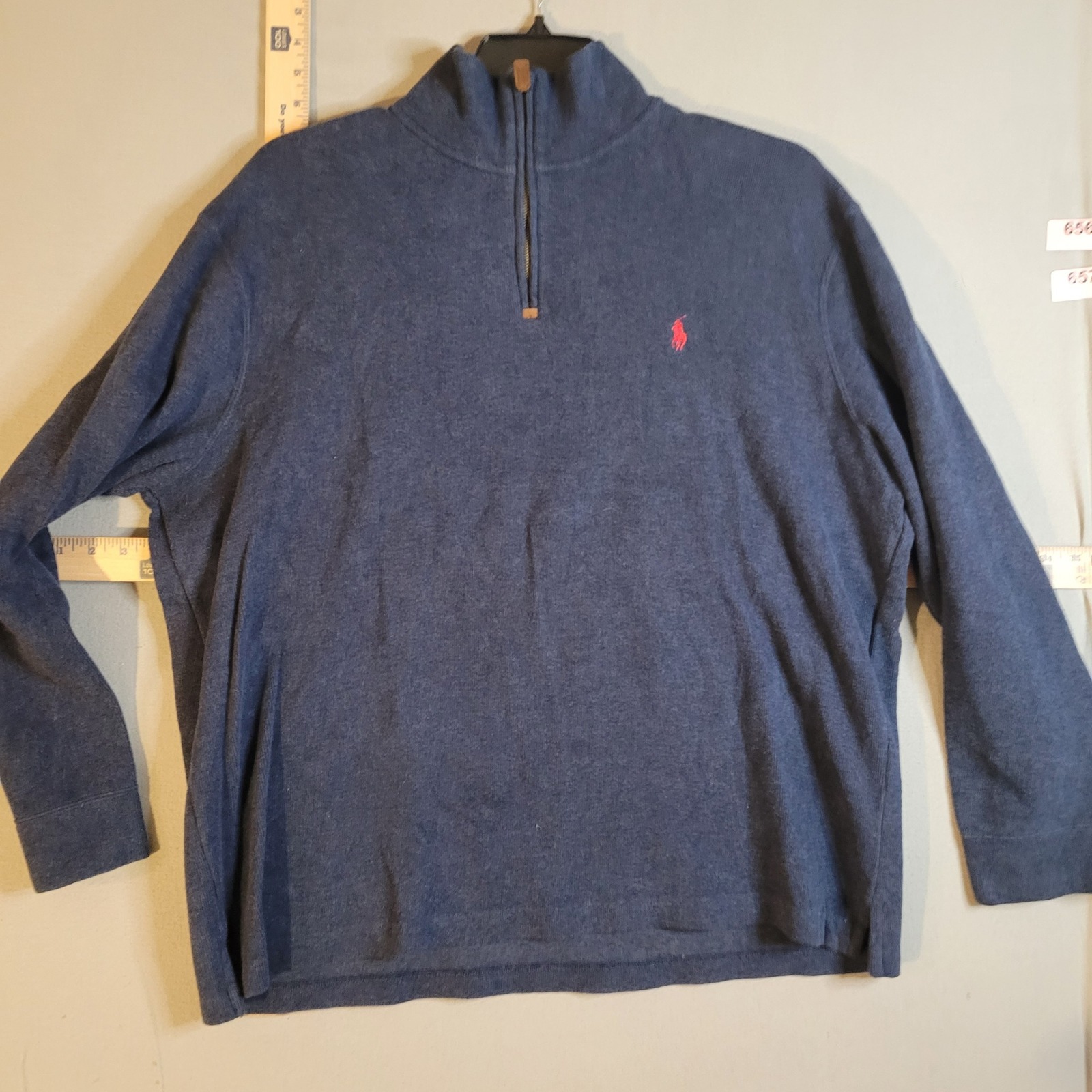 Polo Ralph Lauren Mens Xxl Blue 100% Cotton Quarter Zip Pullover Sweater Navy